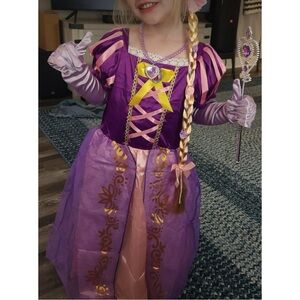 Relibeauty Purple Pink Rapunzel Costume Maxi Dress Sz 130 / 7-8 Floral Disney